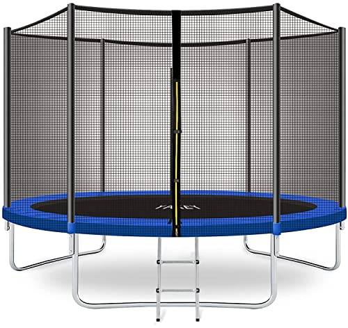 YAKEY Trampoline 10FT 12FT 14FT 15FT Recreational Trampolines with Safety Enclosure Net, ASTM Approved Combo Bounce Outdoor Waterproof Trampoline with Ladder for Kids and Family