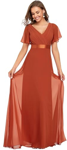 Ever-Pretty Robe de Demoiselle d'honneur Longue Manches Volantées Col V Robe Femme Chic Et Elegant Orange Caramel 36