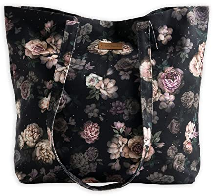 Maison d' Hermine 100% Baumwoll-Canvas-Einkaufstasche | Umhängetasche | Einkaufstasche für die Arbeit, Strand, Reisen, Shopping, Mittagessen, perfekt für Frauen, Mädchen (MOODY FLORALS)