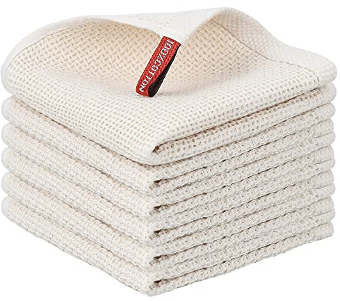 Nialnant 6 Pack 100% Cotton Waffle Weave Kitchen Towels,Soft and Absorbent Kitchen Dish Rags, Dish Cloths for Washing Dishes 12x12 Inches, Beige