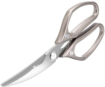 Forbici da cucina con manici in metallo, forbici affilate in acciaio inox con chiusura di sicurezza e meccanismo a molla (KD1)