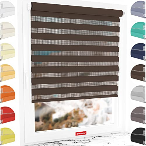 Schuette® Rollo ohne Bohren & mit Bohren 2in1 ● Tag & Nacht Doppelrollo Kollektion: Dark Cocoa (Braun) ● 85 x 130 cm (Breite x Höhe) ● Suprafix Klemmrollo = Klemmfix 2.0 ● 60s Montage mit Video