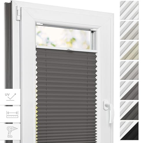 Estika Thermo-Plissee mit Bohren - 50 cm x 120 cm - Farbe: Grau - Plissee Blickdicht, Fensterrollos für innen, Verdunkelungsplissee, Rollos für Fenster