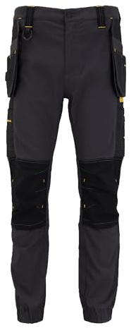 DEWALT Bainbridge Men's Elasticated Hem, Water-Resistant, Holster Pocket, Pro-Stretch Work Trousers, Black/Grey, W32/L31