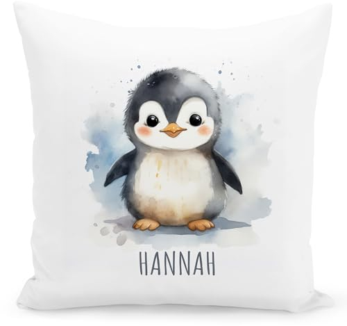 Pinguin Kissen personalisiert mit Namen Kinderkissen Kuschelkissen Kinder Geschenk Kinderzimmer Deko Junge Mädchen Zierkissen Dekokissen 40x40 cm inkl. Füllung und Bezug