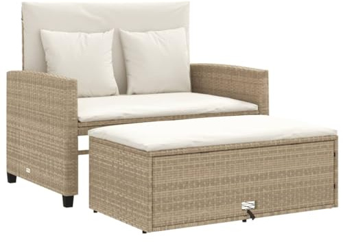 vidaXL Sofá de Jardín con Cojines de 2 Plazas, Asiento Exterior, Sofá Biplaza, Mueble para Patio Terraza Balcón, Ratán Sintético Beige
