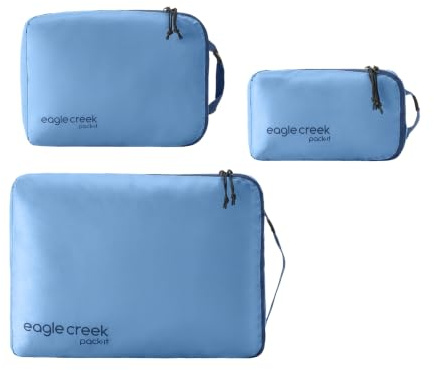 Eagle Creek Pack-It Isolate Cube Set - Packing Cubes for Stackable Storage - Convenient Top Handle - Easy Grab Zipper Pull - Blue Dawn - XS/S/M - 3