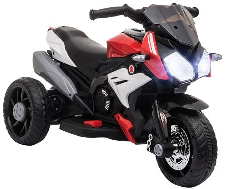 HOMCOM Elektro Kindermotorrad Elektromotorrad mit Musik, Scheinwerfer, Kindermotorrad 3 km/h, für Kinder von 3-5 Jahren, max. 25 kg, Rot+Schwarz