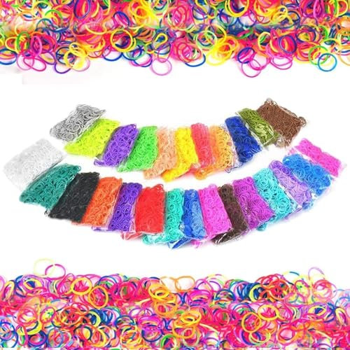 7200 elastici in gomma, 26 colori assortiti, con connettori a clip, kit di ricariche per braccialetti per bambini, tessitura fai da te