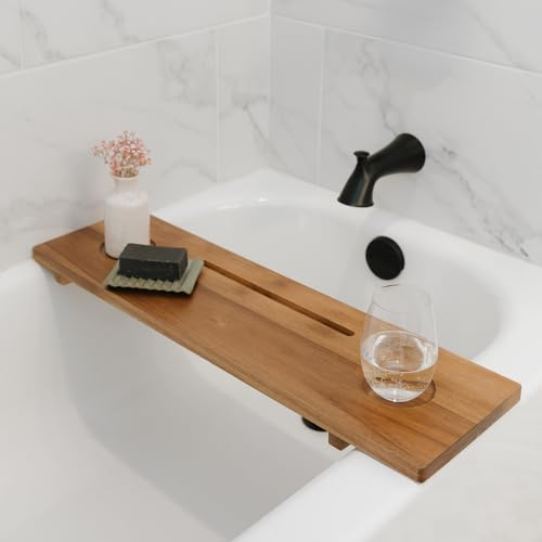 Premium Nature Shed Bathtub Tray for Standard Tubs | 29 Solid Acacia Luxury Bath Tray for Tub | Anti-Tip, Non-Toxic, Sustainable, Adjustable Bathtub Caddy | Bathroom Accessories Holders for Tub Tray