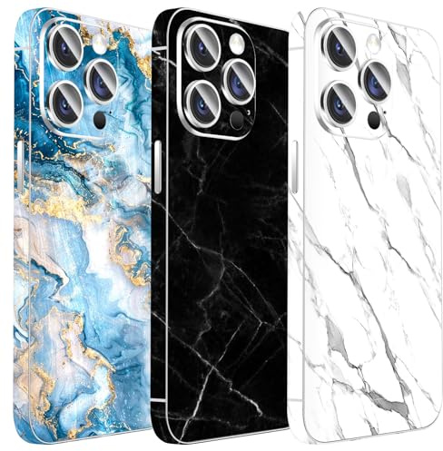 Kucheed 3 Pièces Protecteur de Peau Scintillant Compatible pour iPhone 16 Pro Max, Autocollant de Couverture Complète en Grain de Pierre Pailleté, Protection Arrière Précise/Décorations de Téléphone