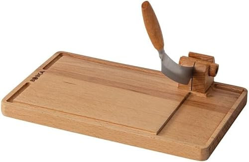 BOSKA Lumberjack Amigo Coupe-fromage avec couteau à fromage en bois de hêtre et acier inoxydable de qualité supérieure Pour fromage et saucisses Coupe sûre Avec gouttière de récupération 23 cm