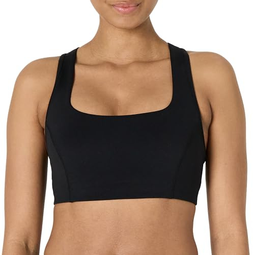 Amazon Essentials Women's Active FormFlex Buttery Soft Light Support Square Neck Racerback Sports Bra, Black, X-Large