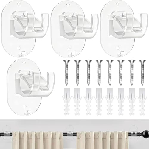 4 Pezzi Ganci per Tende Senza Bucare,Supporto per Bastone Tenda Autoadesivo,ABS Ganci Adesivi per-Tende Non Perforazione Staffa Autoadesiva Asta Tende,per-Soggiorno Camera Bagno (Trasparente)