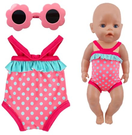 LIUYIDM 2 Pièces Maillot de Bain pour Poupée, Tenue de Piscine de Poupées, Vêtement pour Poupée Vêtements de Poupée Accessoires avec Tenue de Plage, Anneau de Natation pour Poupée 35-45 cm