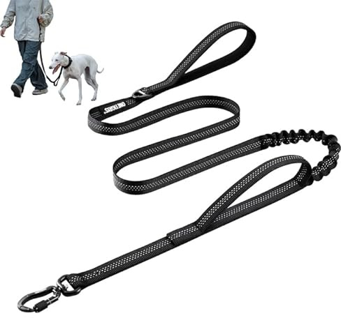 OneTigris Laisse Tactique, 138-152 cm Robuste Anti Traction avec 2 poignées rembourrées, Bungee Laisse de Chien réfléchissante Course à Pied Jogging et Randonnée, Super léger (Noir, M)