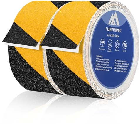 flintronic halkskydd tejp, 50 mm x 5 m trappa halkfria ränder, svart-gul, 2 halkfri tejp, halkskyddstejp, självhäftande, tung last halkskydd för trappor, vattentät utomhus inomhus