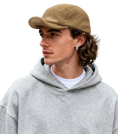 Clakllie Cord 5 Panel Basecap mit kurzer Krempe Verstellbar Short Brim Cap Vintage Flat Brim Baseballkappe Flat Brim Snapback Kappe,SB25Q92-Khaki