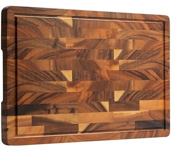 FYCTIO Walnut Wood Cutting Board End Grain Wooden Cutting Boards for Kitchen Chopping Block with Deep Juice Groove, Inners Handles, Gift Box, 16.5x11.6x0.8