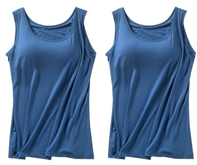 2-pack linnen för kvinnor med inbyggd BH plus size hylla bh väst toppar yoga sport träning linne sommar bas bekväma avslappnade ärmlösa undertröjor underkläder