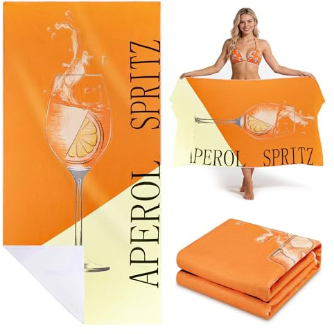 Zocipro Mikrofiberstrandhandduk Tema Aperol Spritz – Stor Storlek 90x180 cm, Snabbtorkande för Fester, Pool & Camping
