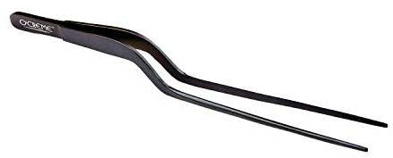 O'Creme 8 Inch Black Stainless Steel Precision Kitchen Culinary Offset Tweezer Tongs
