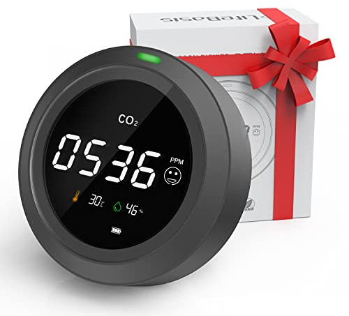 CO2 Messgerät-LifeBasis 3 in 1 Kohlendioxid Detektor, Temperatur-, Feuchtigkeits- und Luftqualitätsmessung, CO2 Meter Monitor Tester mit LCD Anzeige / 0-5000 PPM / 24-Stunden-Echtzeitüberwachung