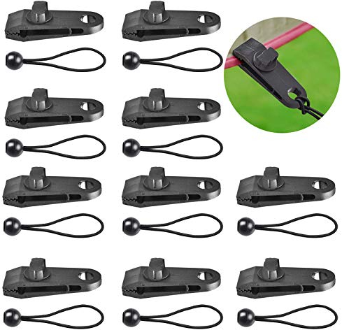 10 Stück Kunststoff Planenspanner Zeltplanen Planenclips Einstellbar Planenbefestigung Zeltspanner Markisenklemme Planenklammern Tarp Clips Mit 10 Bungees Schnüre Für Zelt Camping Vorzelt