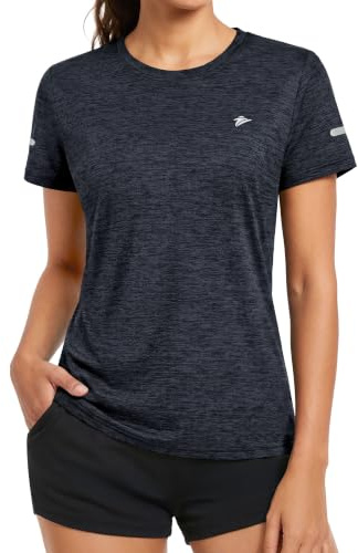 KEFITEVD Women's T-Shirt Short Sleeve Gym Sports Tops Summer Running T Shirts Lightweight Quick Dry Yoga Top Ladies Activewear