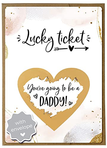Joli Coon Pregnancy Announcement Scratch Card, Daddy, with envelope | 350gsm designer paper, tactile UV finish, natural envelope with gold heart, scratch panel