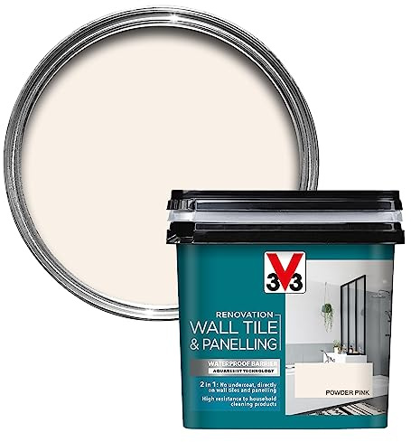 V33 Renovation Wall Tile & Panelling Paint - No Undercoat Needed - For High Moisture Surfaces - Resistant To Temperature Variations - Powder Pink Satin 750ml