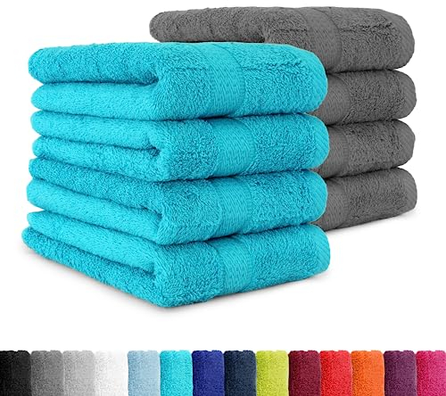BaSaTex Frottee Handtücher Set 50x100, 100% Baumwolle Öko-Tex Made in Green, Handtuch Set 8er Pack Anthrazit Grau + Türkis