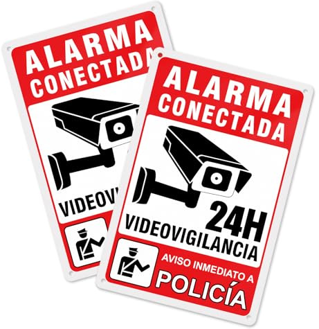 YIKIADA Cartel Videovigilancia - Placa alarma - Aviso a Policía Adhesiva Material de Aluminio - 20X30CM - 2ud