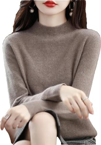 Zozogag Dam merinoull kashmir stickad tröja polokrage långärmad pullover jumper toppar, Khaki9, XXL
