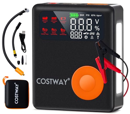 COSTWAY Elektrisk luftpump 12 V 2000 A, 150 PSI kompressor, digital display och LED-skärm, bärbar luftkompressor för bil, cykel, motorcykel, boll