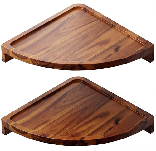Demigo Floating Round Corner Shelves for Wall 2pcs - Acacia Wood Wall-Mounted Storage Shelves for Home Decor, Space Saving Displays for Living Room, Kitchen, Office, and Bedroom (Natural Brown)