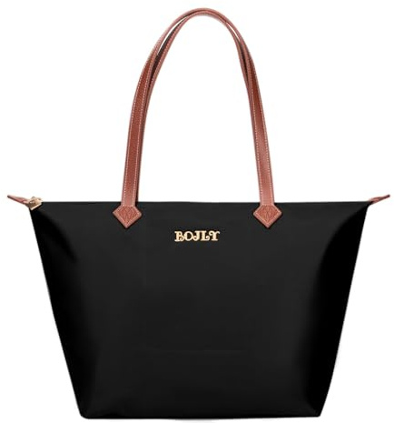 BOJLY Sac Cabas Femme Pliable & Imperméable - Grand Fourre-tout avec Doublure - Idéal pour Shopping, Voyage ou Cadeau Élégant(Noir)
