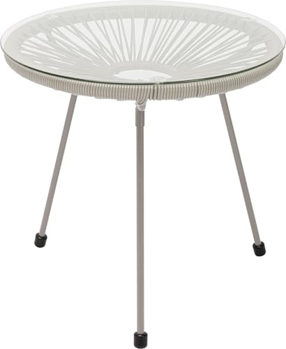 Kare Design Beistelltisch Acapulco Mono, Greige, 50cm Durchmesser, Indoor und Outdoor Tisch im Retro-Design, Kleiner Gartentisch, Couchtisch für Balkon, Garten, Terrasse, Stahlgestell, Glas
