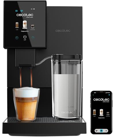 Cecotec Cafetera Superautomática Compacta Cremmaet Compactccino Connected. 1350W, Tipo Barista, 19 Bares, Pantalla TFT, WiFi, Depósito Café 150g, Limpieza Automática, Depósito Agua 1.1L, Autolimpieza
