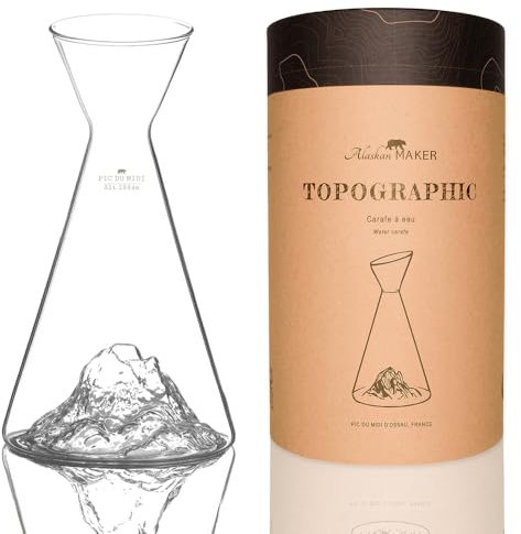 Alaskan MAKER Caraffa acqua 1 L | Cristallo di alta qualità soffiato a mano con rilievo montano | TOPOGRAPHIC (Pic du Midi)