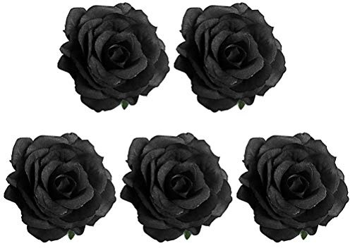 DECORNIJIA Broche Rose Funéraire 5 Pièces Noir Tissu, Pince à Cheveux Décorative, Accessoire Funéraire De Rose, Adapté Pour Cérémonie Et Tenue De Deuil