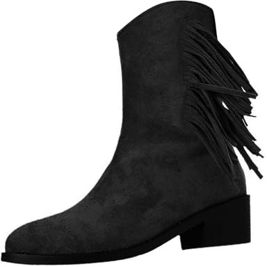 Cowboystövlar dam korta västerländska stövlar dam fransar, vintage ankelstövlar med blockklack halvstövlar eleganta fransstövlar västerländska cowgirl stövlar medeltida kostymstövlar damstövlar