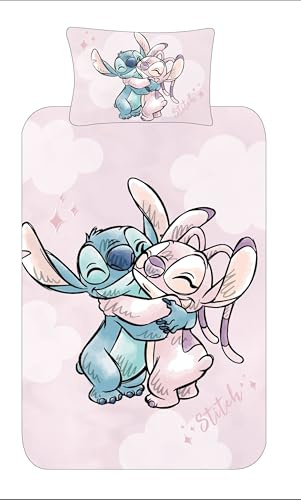 Disney Stitch Bedding Single Duvet Cover Set – Polycotton Pink Stitch and Angel Kids, Girls, Teen Bedroom Set with Pillowcase – Soft & Easy Care– Official (Single)