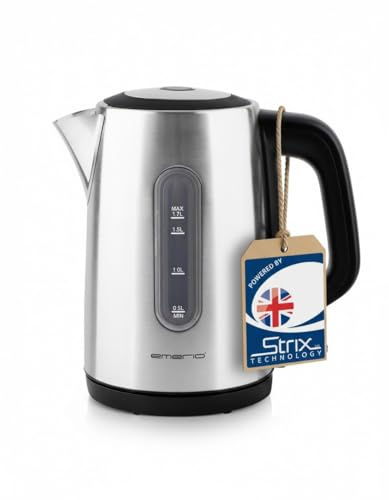 EMERIO Wasserkocher Edelstahl SUS 304 | 1.7 Liter Volumen | 3000 Watt - schnelles Aufheizen | beleuchteter Ein/Aus-Schalter | 360° Basis | Auto Off, Trockengeh- & Überhitzungsschutz | WK-133040