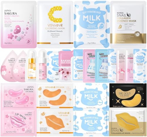 25PCS Face Masks Skincare Set, Pamper Gifts for Women, Travel Skincare Set with Cleanser, Mud Mask, Sleeping Mask, Serum Cream, Eye&Lip Mask, Gifts for Teenage Girls, Skin Care Gift Sets for Women