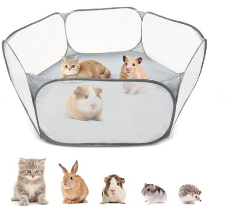Laufstall för smådjur, vikbar bur tält träningsstängsel, bärbar hamstrar uteplats, andningsbar och genomskinlig träningsstängsel, för marsvin, guinea pig, hamstrar, chinchillor, valp