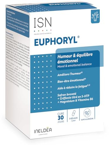 ISN - Euphoryl®- Complément alimentaire à base de Safran, Magnésium Marin et Vitamine B6 - Bon équilibre émotionnel - Vitalité - 90 gélules végétales - Cure 30 jours