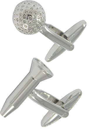 COLLAR AND CUFFS LONDON Gemelli Camicia Uomo Golf - con Scatola - Sportivo - Pallina da Golf e Tee - Ottone - Perfetto per Gli Appassionati di Sport - Argento Colorato - Un Paio