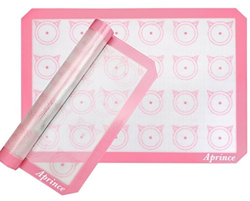 Aprince 2 Pack of Silicone Baking Mats Silicone Pastry Mat,Non-stick Baking Mat Pink 16.5x11.8x0.09 inch Silicone Mat Silicon Baking Mat Set Baking Mats Silicon Mats for Baking mats non stick silicone