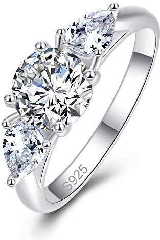Bonlavie Silver Ring for Women, 925 Sterling Silver Pear and Round Cut White Cubic Zirconia Engagement Ring for Girls - R